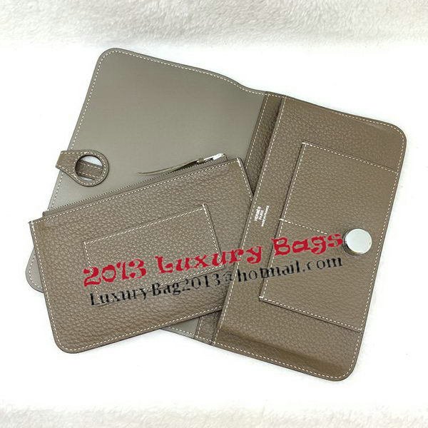 Hermes Dogon Combined Wallet Litchi Leather A508 Khaki