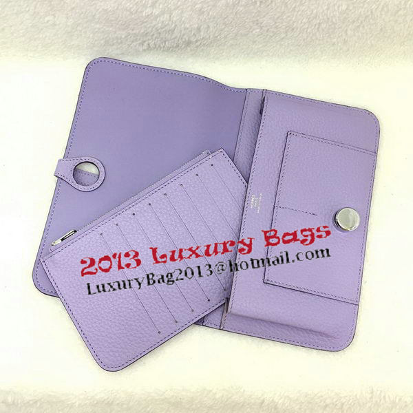 Hermes Dogon Combined Wallet Litchi Leather A508 Lavender