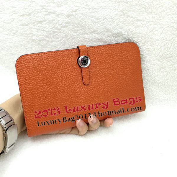 Hermes Dogon Combined Wallet Litchi Leather A508 Orange