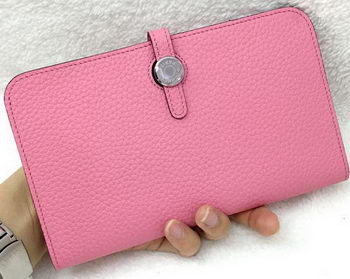 Hermes Dogon Combined Wallet Litchi Leather A508 Pink