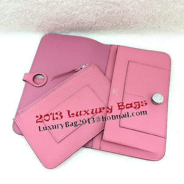 Hermes Dogon Combined Wallet Litchi Leather A508 Pink