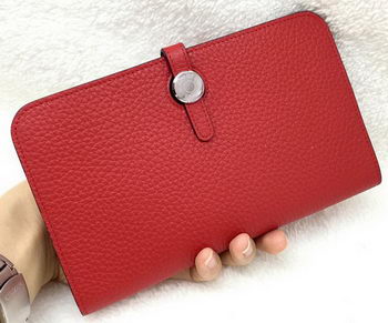 Hermes Dogon Combined Wallet Litchi Leather A508 Red