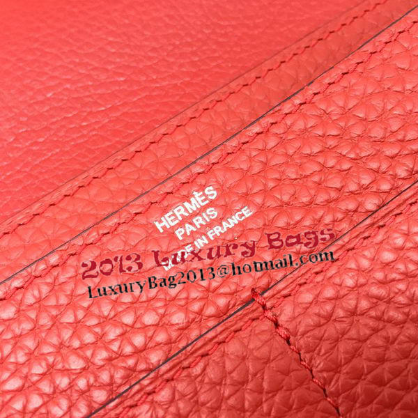 Hermes Dogon Combined Wallet Litchi Leather A508 Red