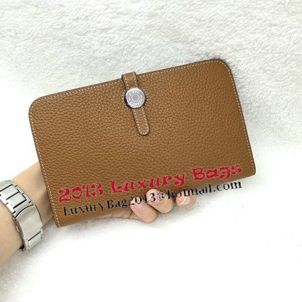 Hermes Dogon Combined Wallet Litchi Leather A508 Wheat