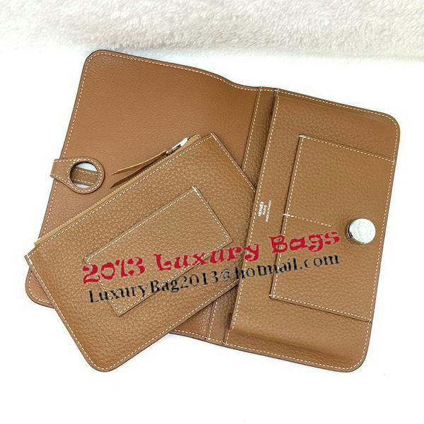 Hermes Dogon Combined Wallet Litchi Leather A508 Wheat