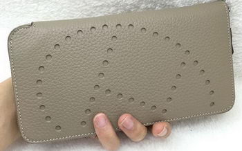 Hermes Evelyn Long Zip Wallet Litchi A808 Grey