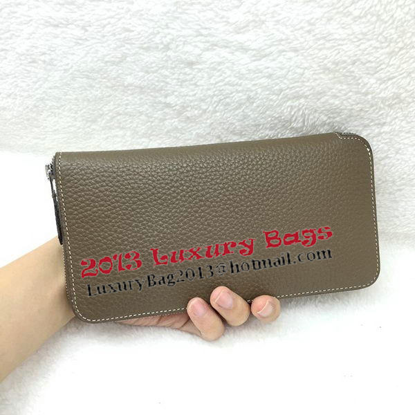 Hermes Evelyn Long Zip Wallet Litchi A808 Khaki