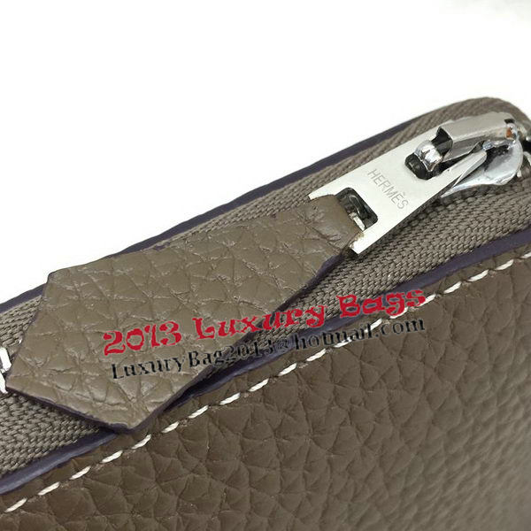 Hermes Evelyn Long Zip Wallet Litchi A808 Khaki