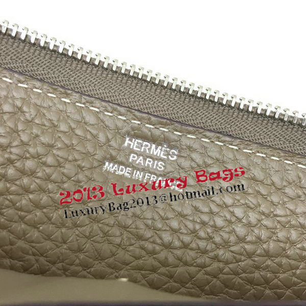 Hermes Evelyn Long Zip Wallet Litchi A808 Khaki