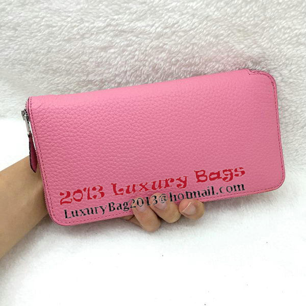 Hermes Evelyn Long Zip Wallet Litchi A808 Pink
