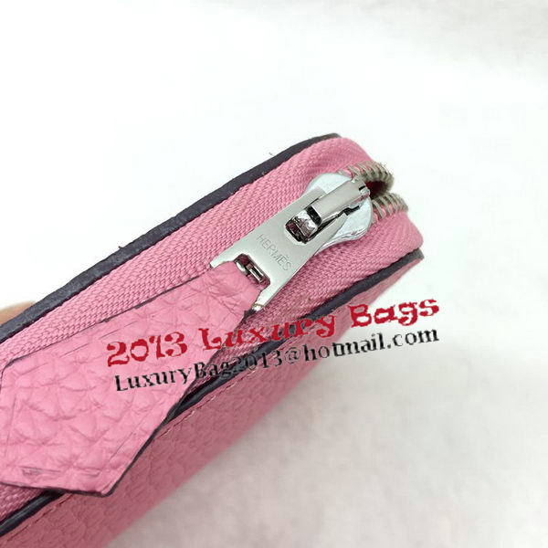 Hermes Evelyn Long Zip Wallet Litchi A808 Pink