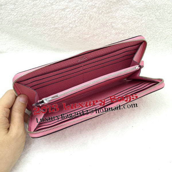 Hermes Evelyn Long Zip Wallet Litchi A808 Pink