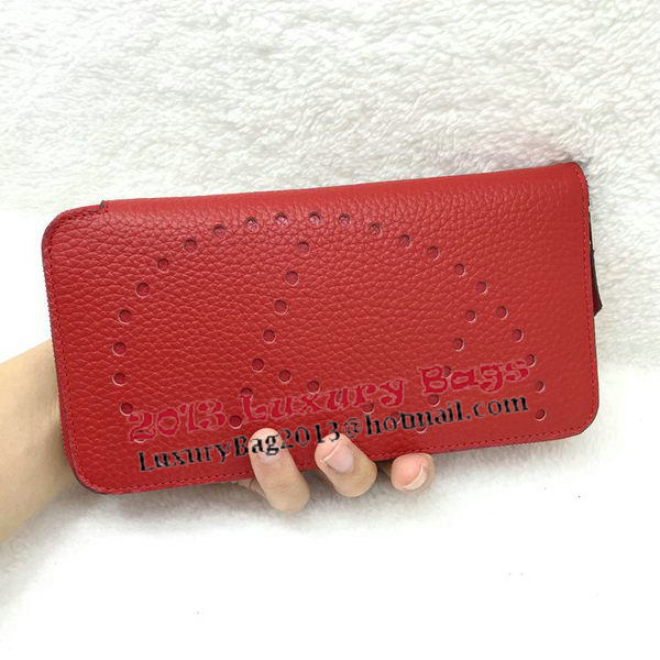 Hermes Evelyn Long Zip Wallet Litchi A808 Red