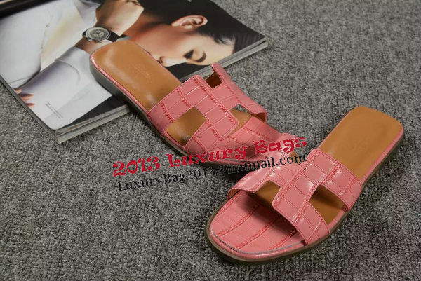Hermes Slipper Croco Leather HO0451 Pink
