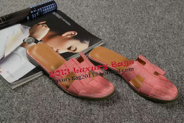 Hermes Slipper Croco Leather HO0451 Pink