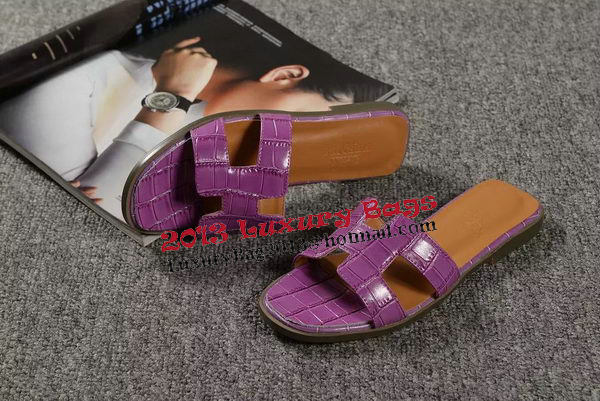 Hermes Slipper Croco Leather HO0451 Purple