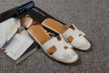 Hermes Slipper Croco Leather HO0451 White