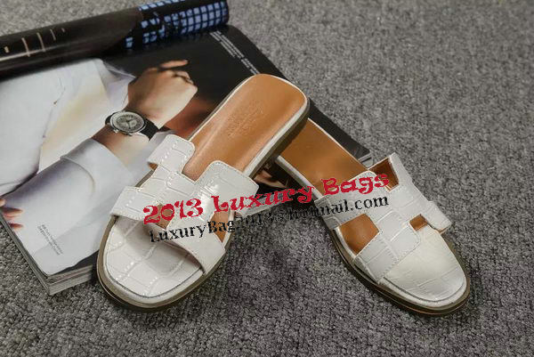 Hermes Slipper Croco Leather HO0451 White
