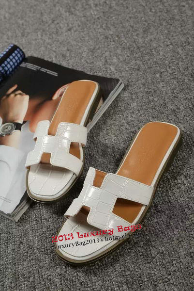 Hermes Slipper Croco Leather HO0451 White