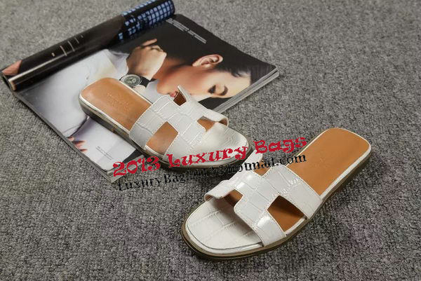 Hermes Slipper Croco Leather HO0451 White