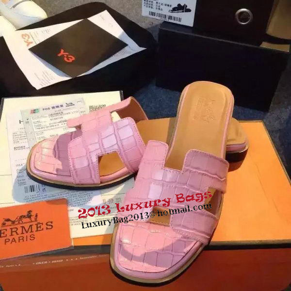 Hermes Slipper Croco Leather HO0483 Pink