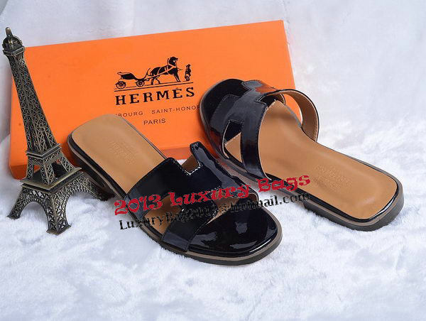 Hermes Slipper Patent Leather HO0430 Black