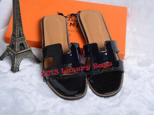 Hermes Slipper Patent Leather HO0430 Black