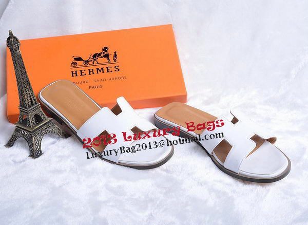 Hermes Slipper Patent Leather HO0430 White