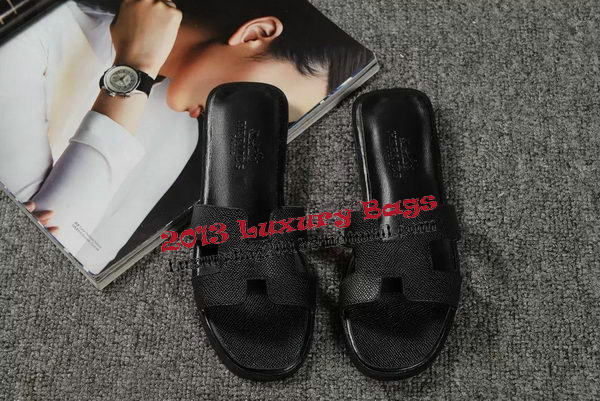 Hermes Slipper Togo Leather HO060 Black