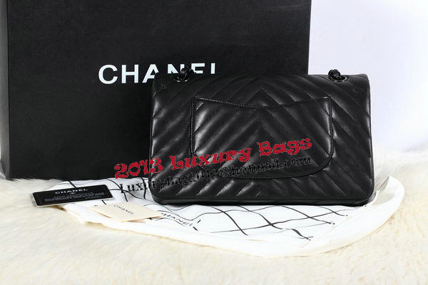 Chanel 2.55 Series Flap Bag Sheepskin Chevron Quilting A1112 Black