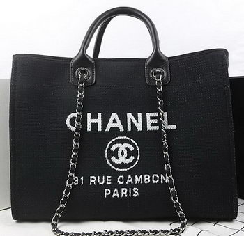 Chanel Large Canvas Tote Shopping Bag A67002 Black