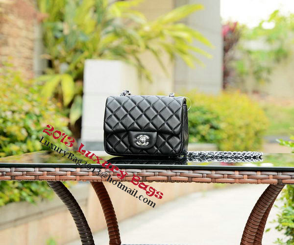 Chanel Classic MINI Flap Bag Black Sheepskin A37585 Silver