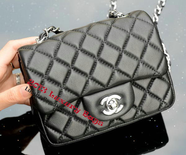 Chanel Classic MINI Flap Bag Black Sheepskin A37585 Silver