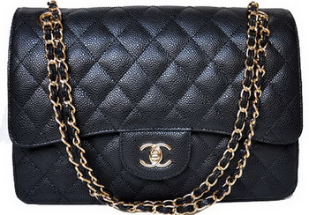 Chanel Jumbo Quilted Classic Flap Bag Black Cannage Patterns A58600 Gold