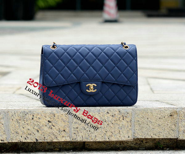 Chanel Jumbo Quilted Classic Flap Bag Blue Cannage Patterns A58600 Gold