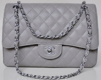 Chanel Jumbo Quilted Classic Flap Bag Grey Cannage Patterns A58600 Silver