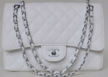 Chanel Jumbo Quilted Classic Flap Bag White Cannage Patterns A58600 Silver