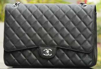 Chanel Maxi Quilted Classic Flap Bag Black Cannage Patterns A58601 Silver
