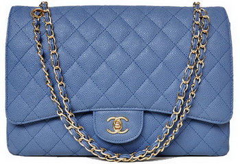 Chanel Maxi Quilted Classic Flap Bag Blue Cannage Patterns A58601 Gold