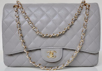 Chanel Maxi Quilted Classic Flap Bag Grey Cannage Patterns A58601 Gold