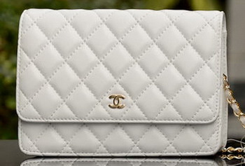 Chanel mini Flap Bag White Sheepskin Leather A33814 Gold