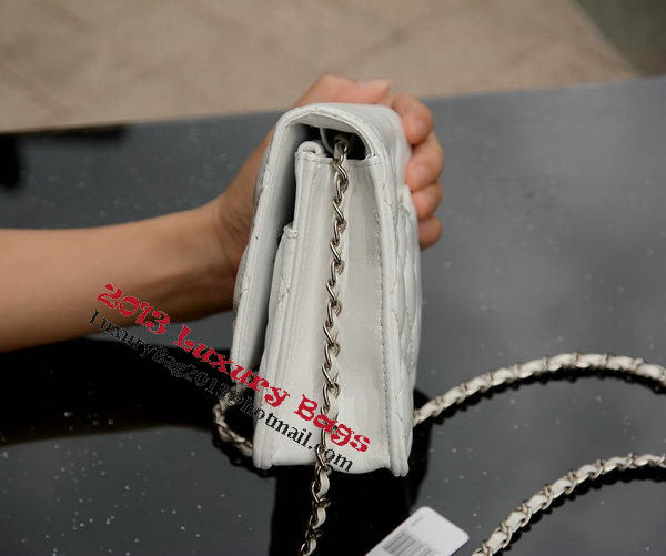 Chanel mini Flap Bag White Sheepskin Leather A33814 Silver