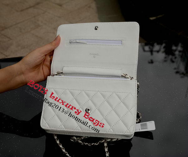 Chanel mini Flap Bag White Sheepskin Leather A33814 Silver