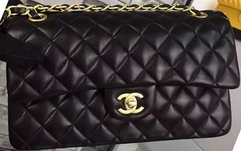 Chanel 2.55 Series Flap Bag Black Sheepskin Leather A06375 Gold