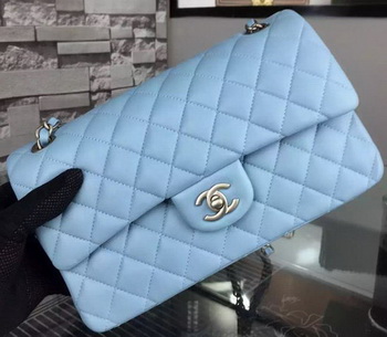 Chanel 2.55 Series Flap Bag SkyBlue Sheepskin Leather A06375 Silver