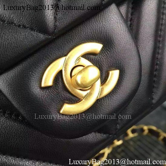 Chanel Classic mini Flap Bag Black Chevron Sheepskin Leather A68748 Gold