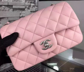 Chanel Classic mini Flap Bag Pink Sheepskin Leather A67350 Silver