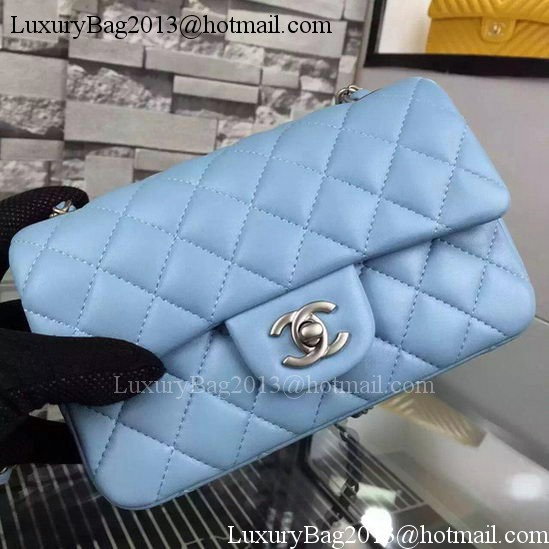 Chanel Classic mini Flap Bag SkyBlue Sheepskin Leather A67350 Silver