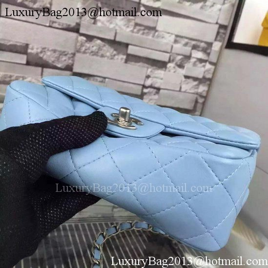 Chanel Classic mini Flap Bag SkyBlue Sheepskin Leather A67350 Silver