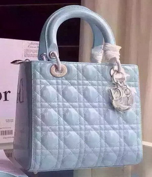 Dior Small Lady Dior Bag Patent Leather CD5502 Light Blue